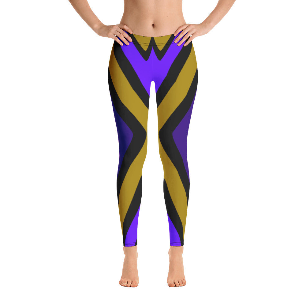 Amara Funky Diamond Leggings Diagonal Stripes Purples Gold Black